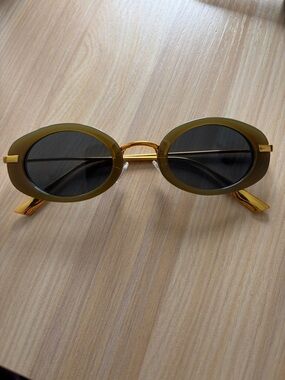 Olive Green Oval Sunglasses with Gold Accents